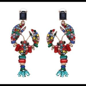 Colorful Lobster Rhinestone Bijoux Style Earrings